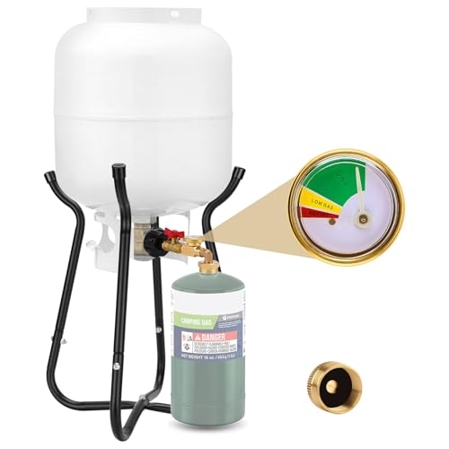 Propane Refill Adapter with Cylinder Refill Stand, QCC1 Adapter 20lb to 1lb Converter with Gauge and On-Off Control Valve C746507