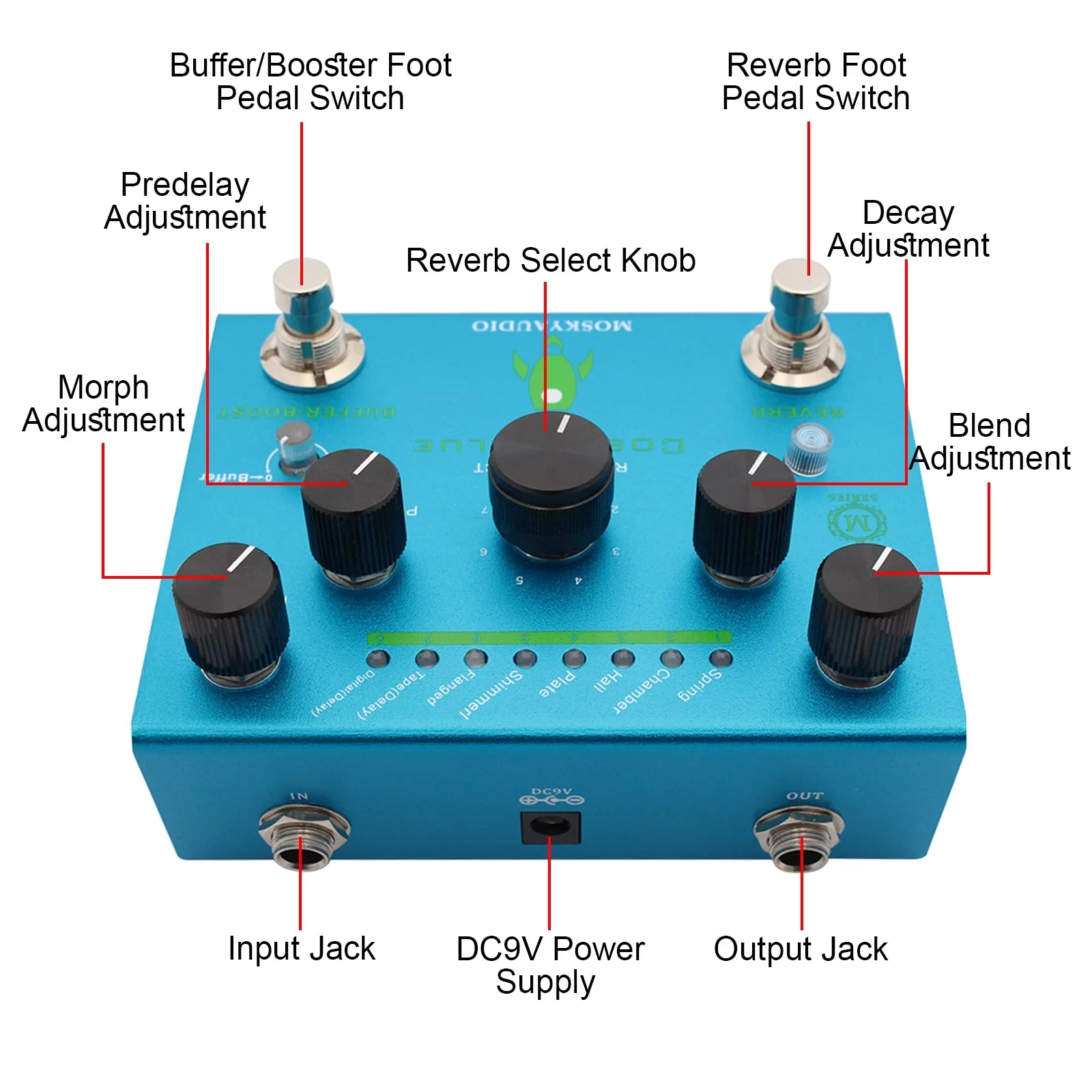 COSMIC BLUE Digital Reverb Guitar Pedal P155