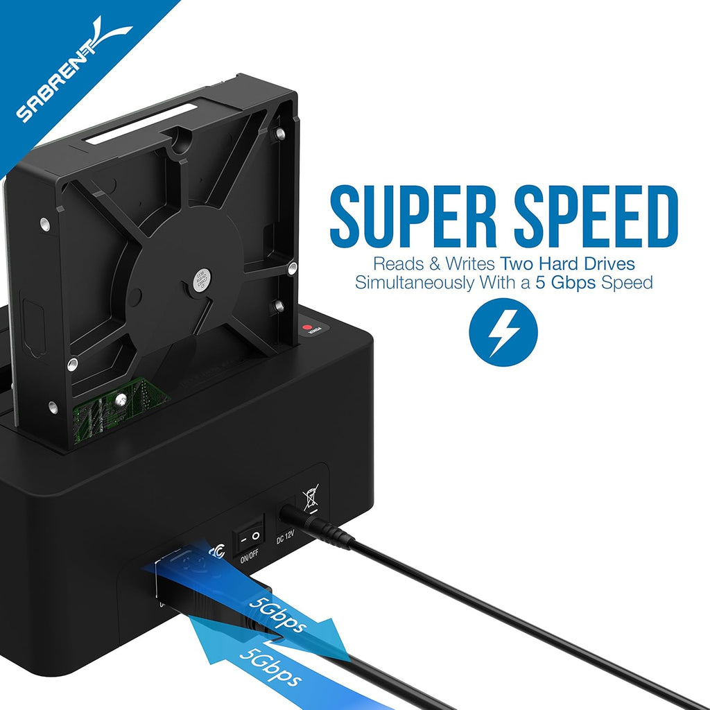 USB 3.0 to SATA Dual Bay External Hard Drive Docking Station for 2.5 or 3.5in HDD SSD with Hard Drive Duplicator Cloner Function 10TB Support Pack of 2 V697