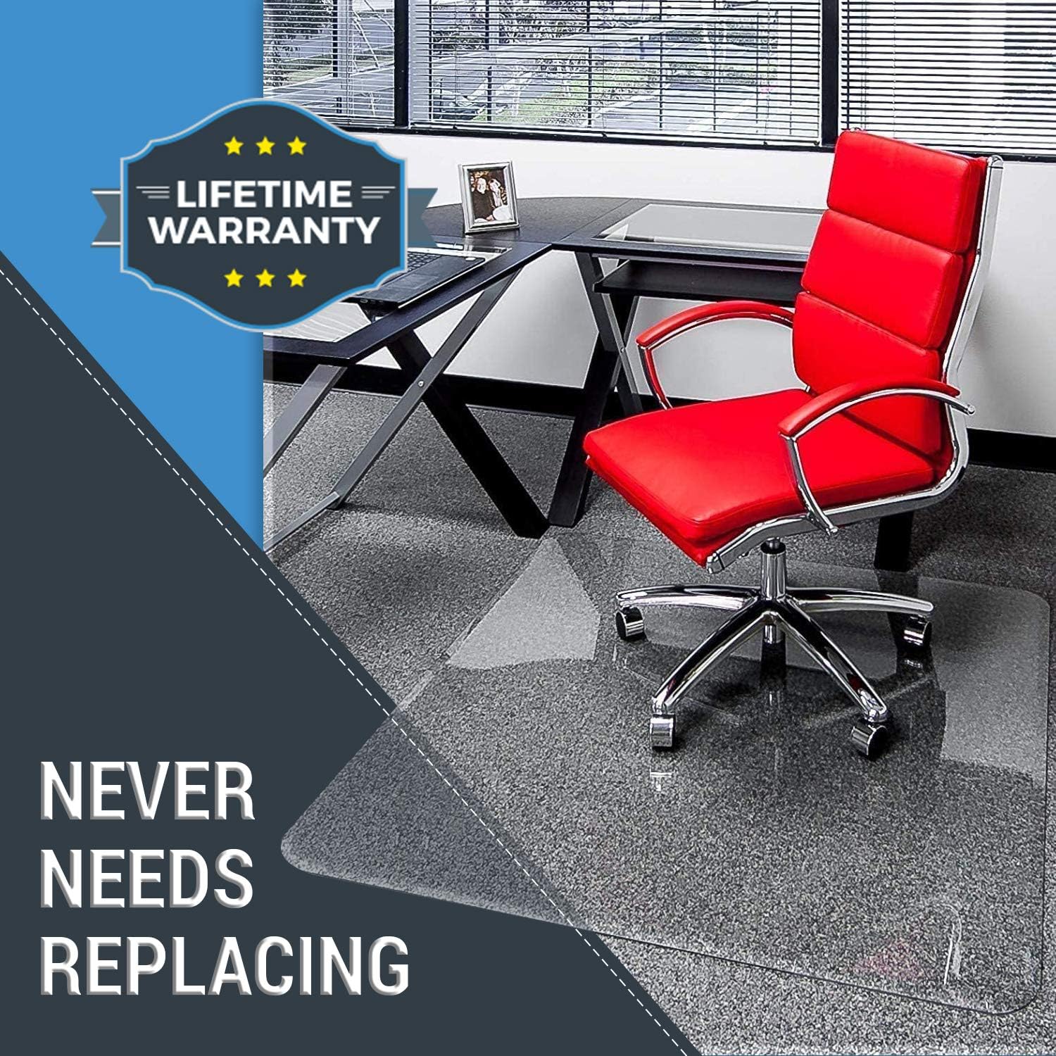 36" x 46" Clear Tempered Glass Chair Mat with Beveled Edge W10228