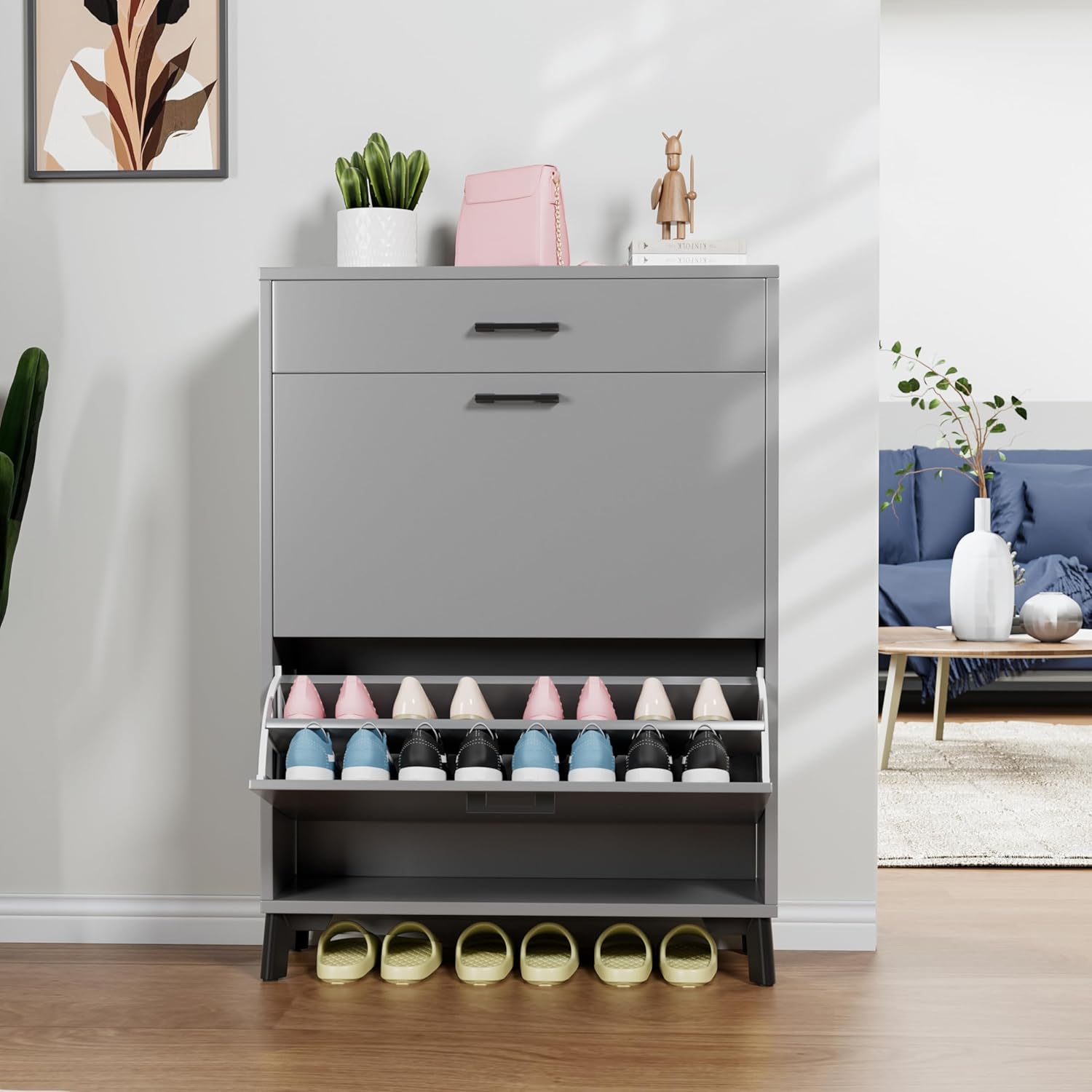 Gray 32" Slim Shoe Storage Cabinet Z655327