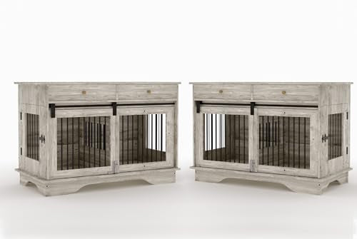 47" Grey Dog Crate Furniture with 2 Storage Draws B4927