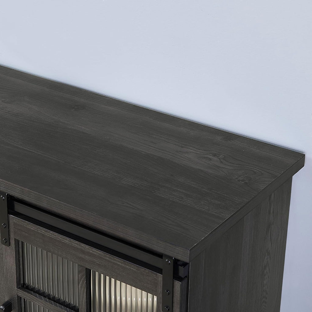 Charcoal Grey Fireplace TV Stand with Storage Drawers and Sliding Door J9751