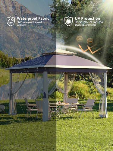 Khaki Pop Up Gazebo Tent with Mosquito Netting F607749