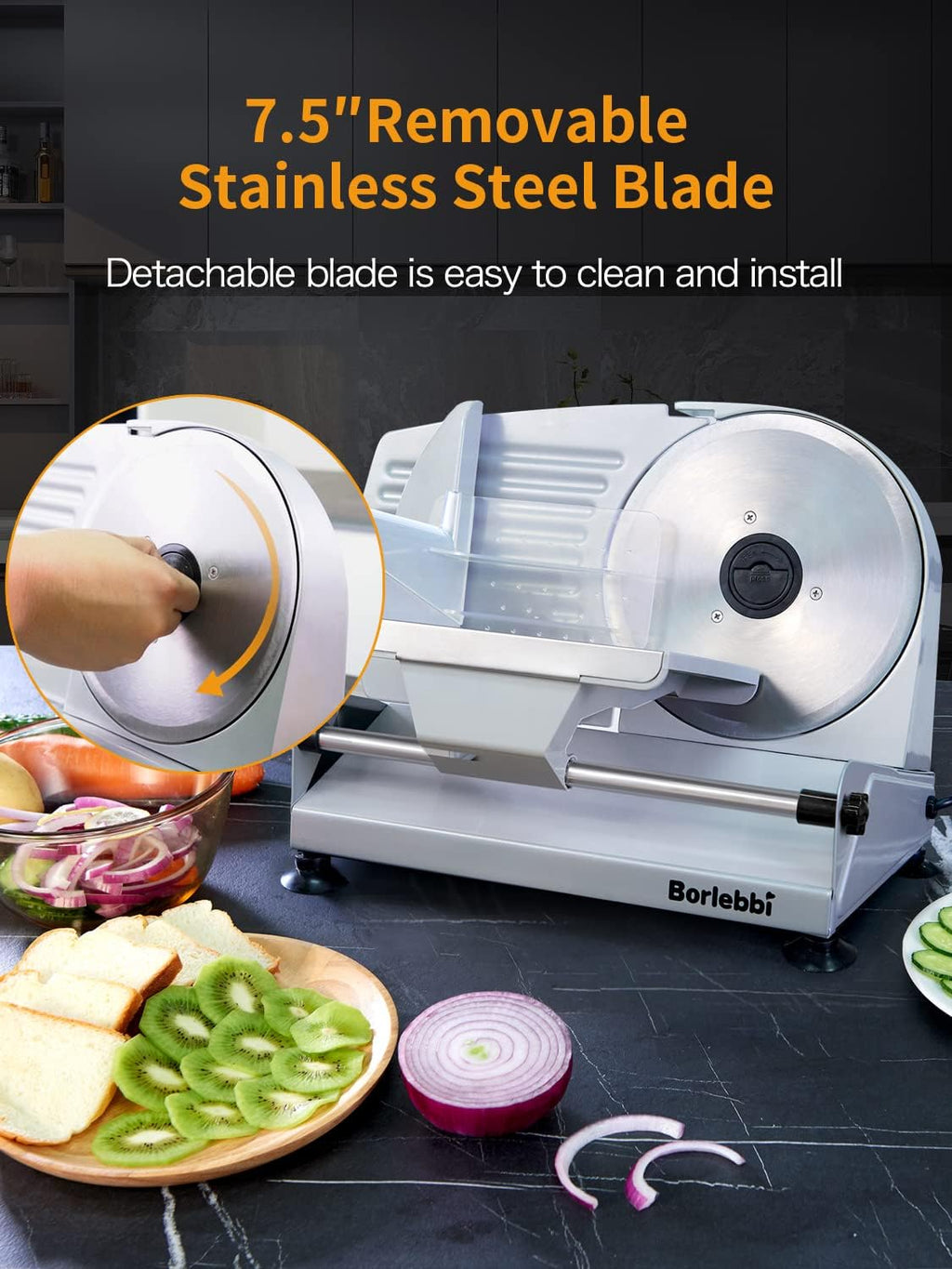200W Electric Food Slicer with 7.5" Stainless Steel Blades O44459