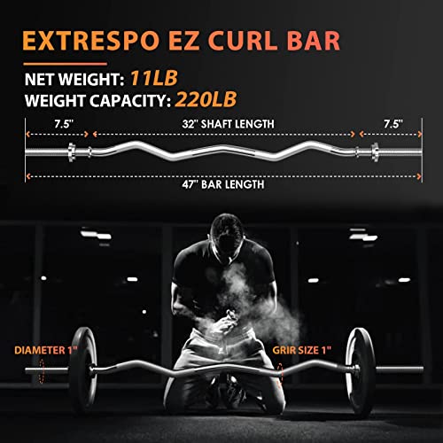 47" EZ Curl Bar Weight Lifting Bar with 2 Star Collars P226