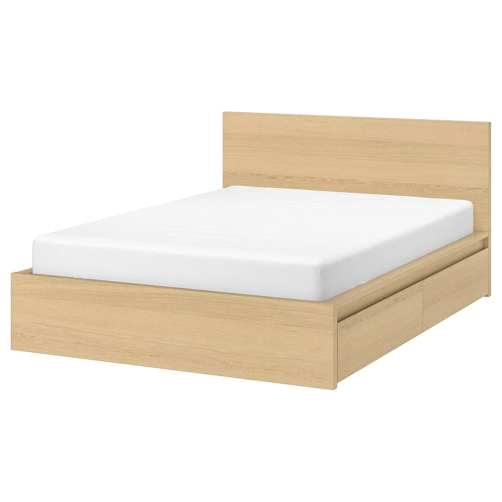 White Stained Oak Veneer King Bed Frame with 4 Storage Boxes D732