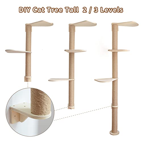 Wood Cat Tower Floor to Ceiling Adjustable with Natural Sisal Rope F77209
