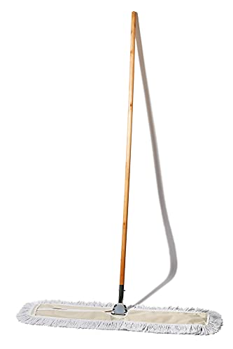 36 in. Cotton Reusable Dust Mop with Wooden Handle R828700