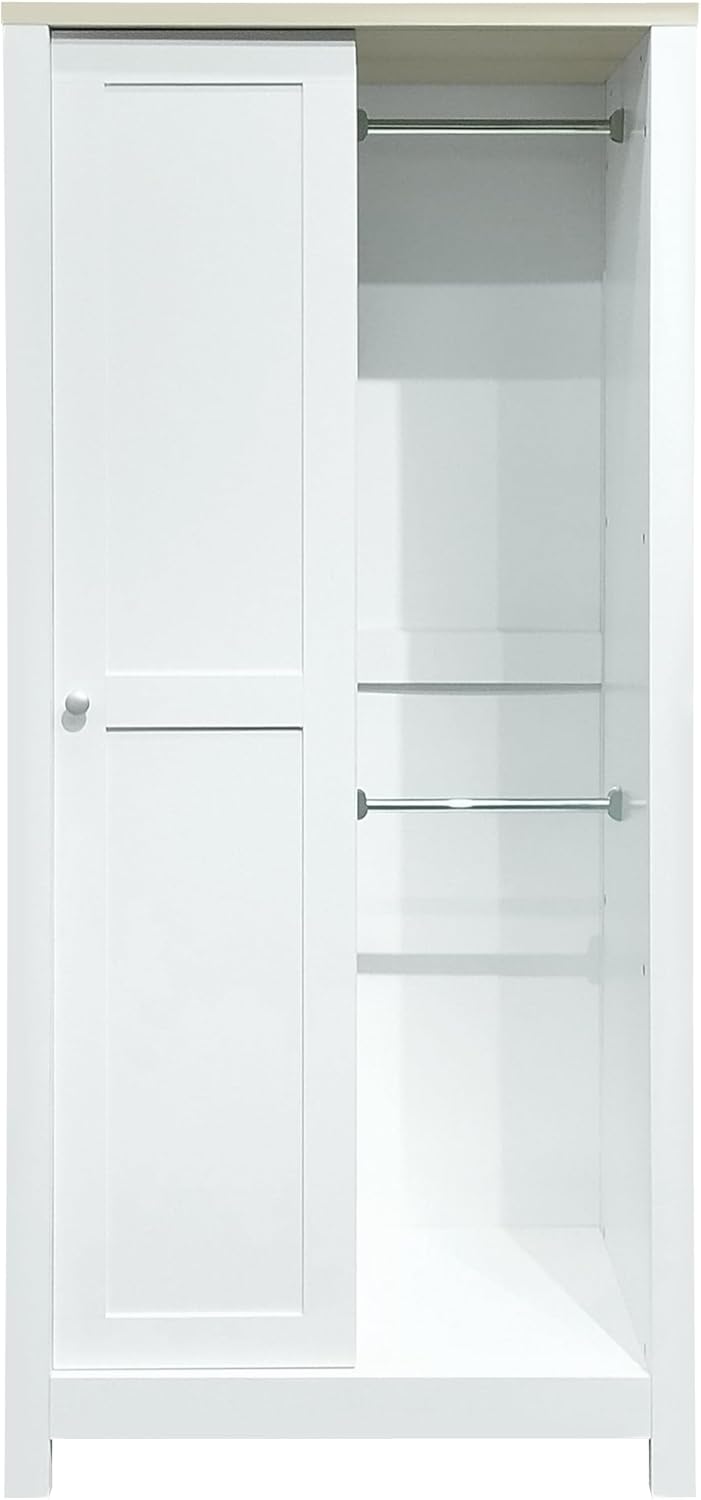 White Wooden Wardrobe Closet with 2 Drawers and Sliding Door M5632