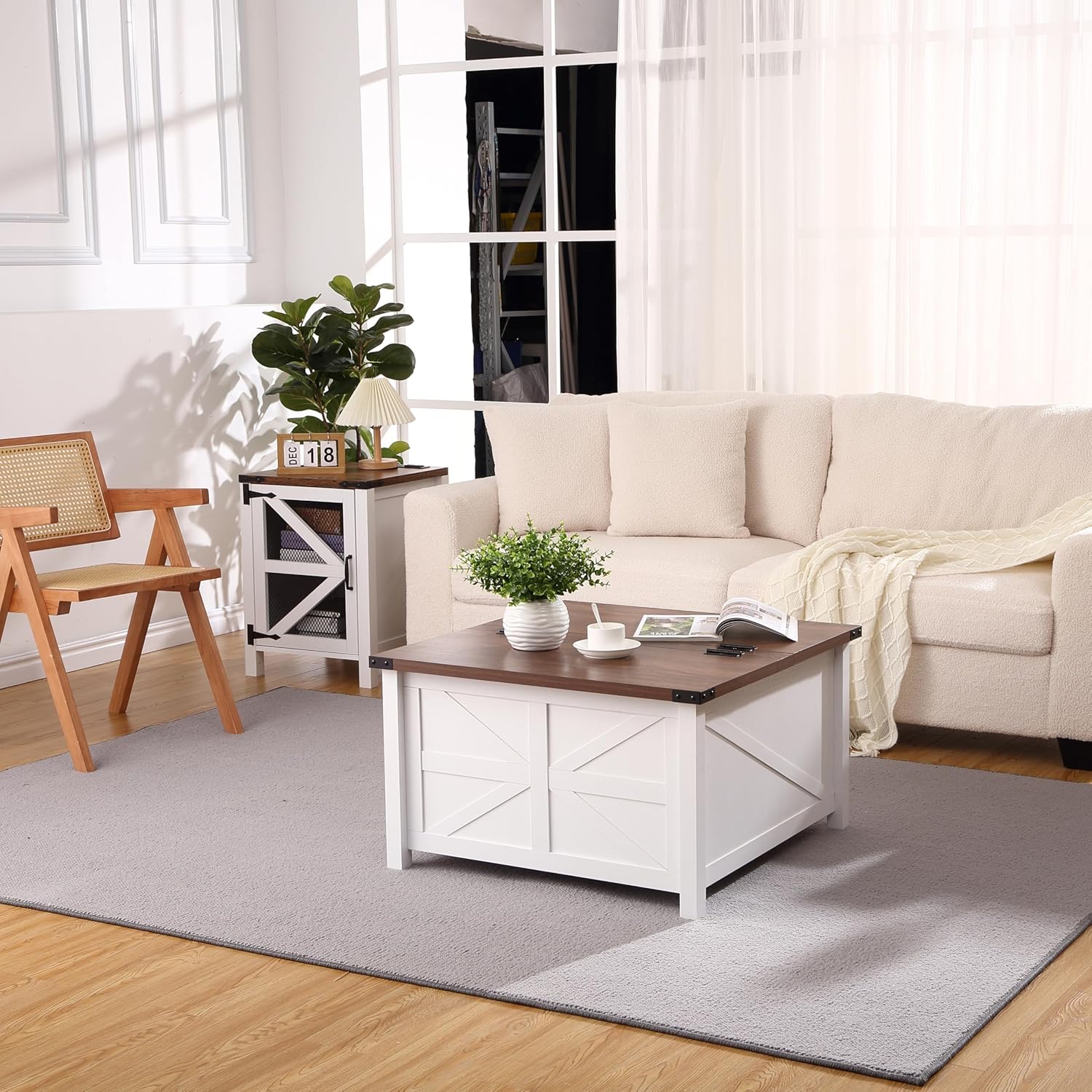 Farmhouse Square Coffee Table with Large Hidden Storage Compartment T26747