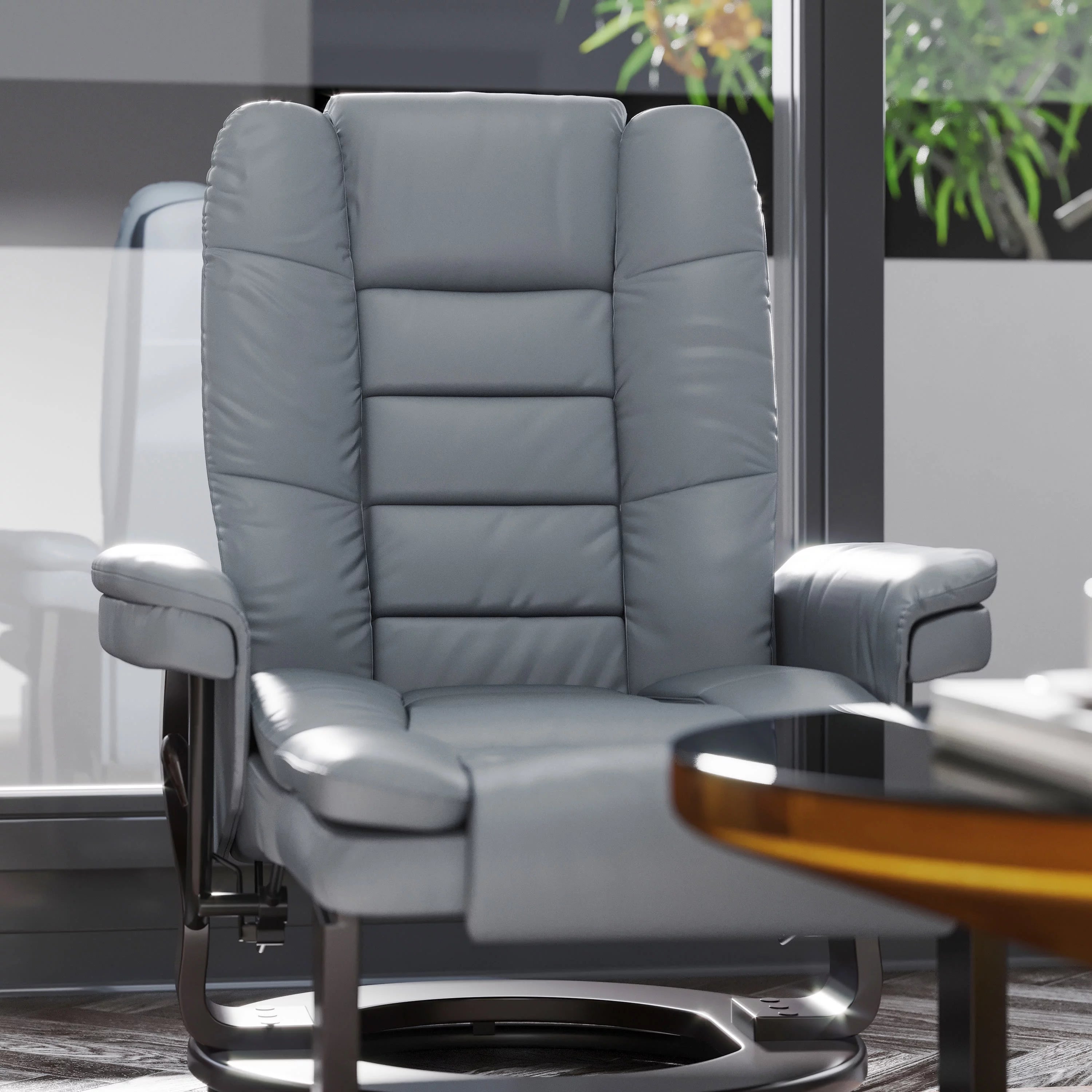 Gray Faux Leather Recliner with Ottoman M541