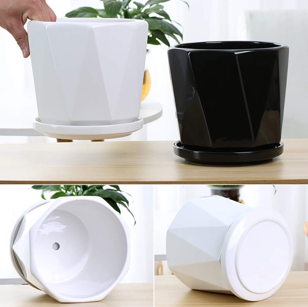 Set of 3 White Ceramic Plant Pots with Saucer R63547