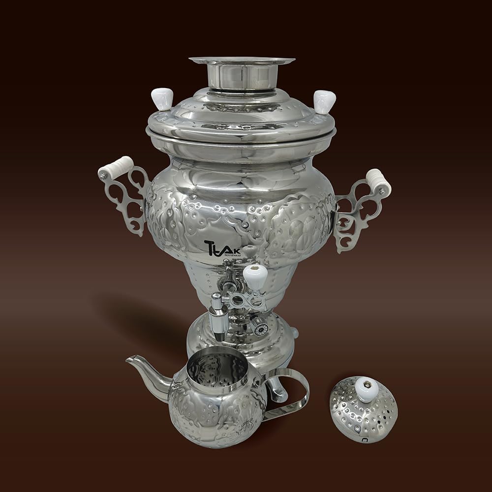 Electric Stainless Steel Samovar Tea Kettle (1 liter) Large Stainless Steel (5.0 Liters) Silver I930