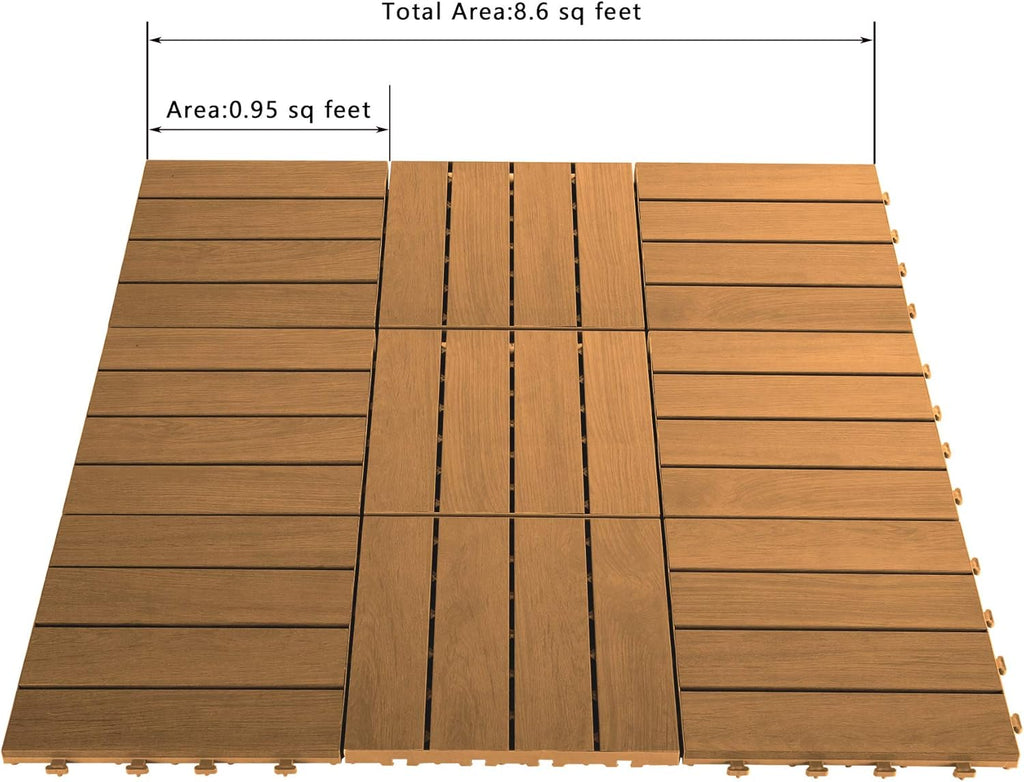 9PCS Aluminum Interlocking Deck Patio Tiles, 12” x 12” Wood Acacia E5368