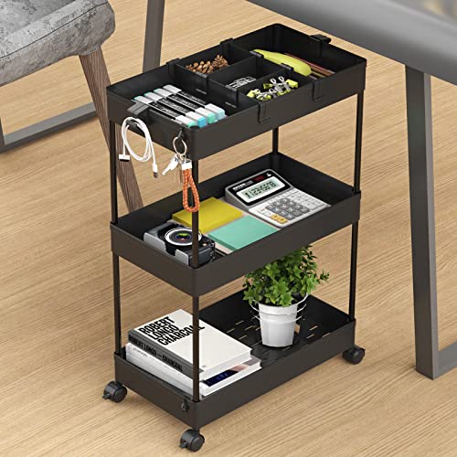 Black 3 Tier Rolling Cart with Wheels U382
