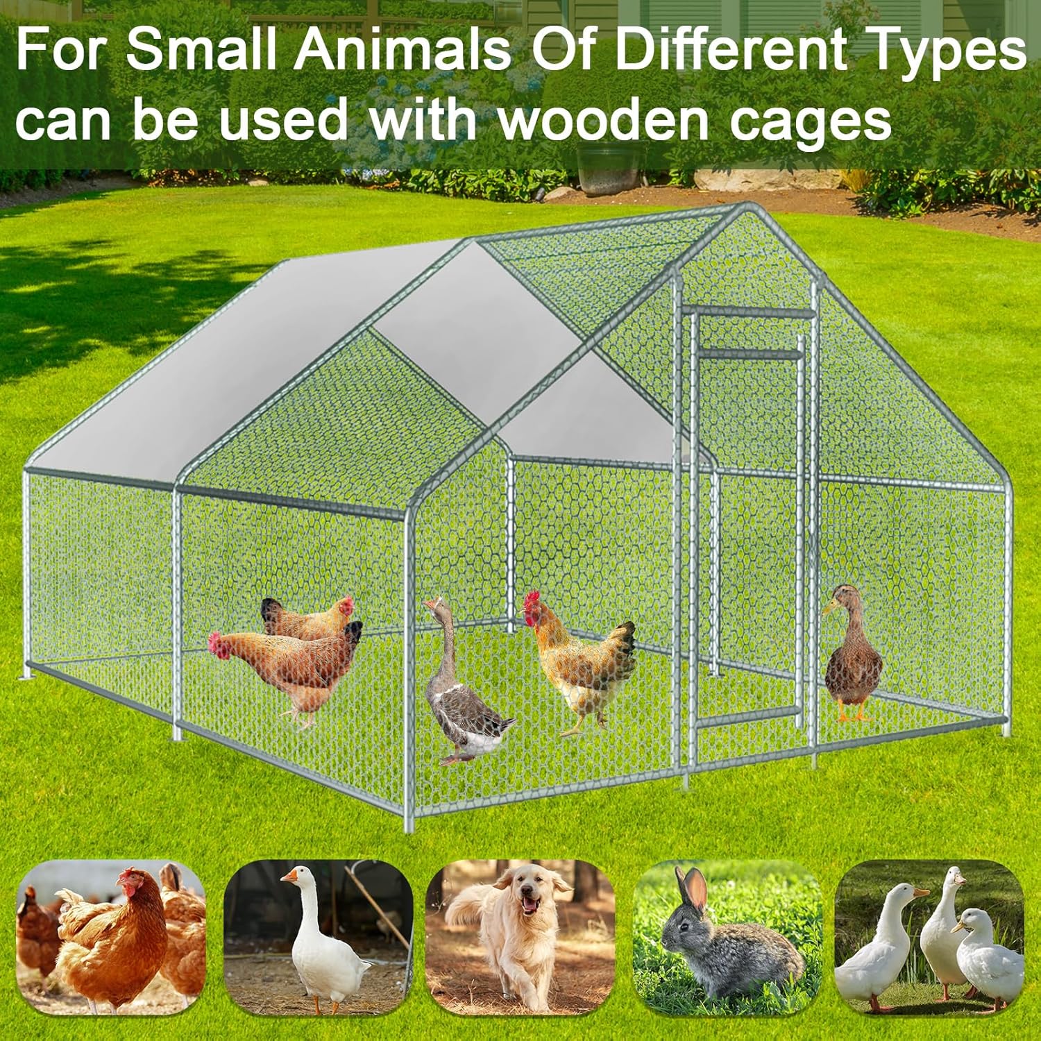 13x10x6.5 FT Metal Chicken Coop with Waterproof Cover S58763