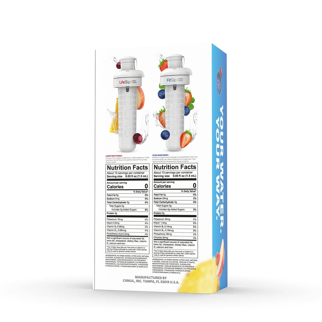22 oz Plastic Water Bottle with Blue Lid and 2 Flavor Cartridges D156
