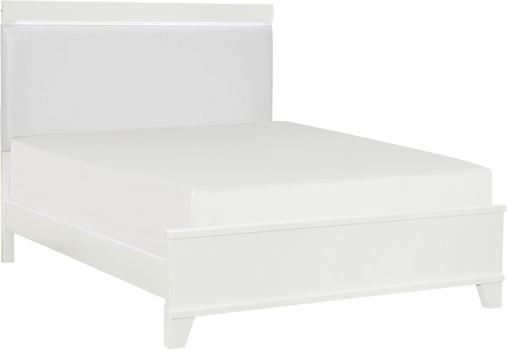 White High Gloss Finish Full Bed with Faux Leather Upholstered Headboard Z421