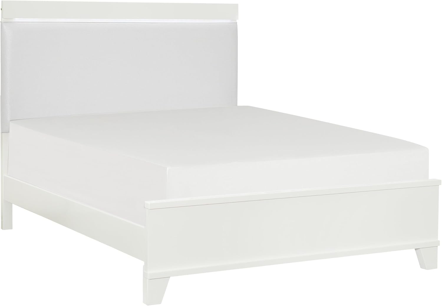 White High Gloss Finish Full Bed with Faux Leather Upholstered Headboard Z421