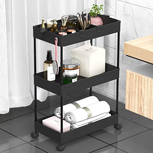 Black 3 Tier Rolling Cart with Wheels U382