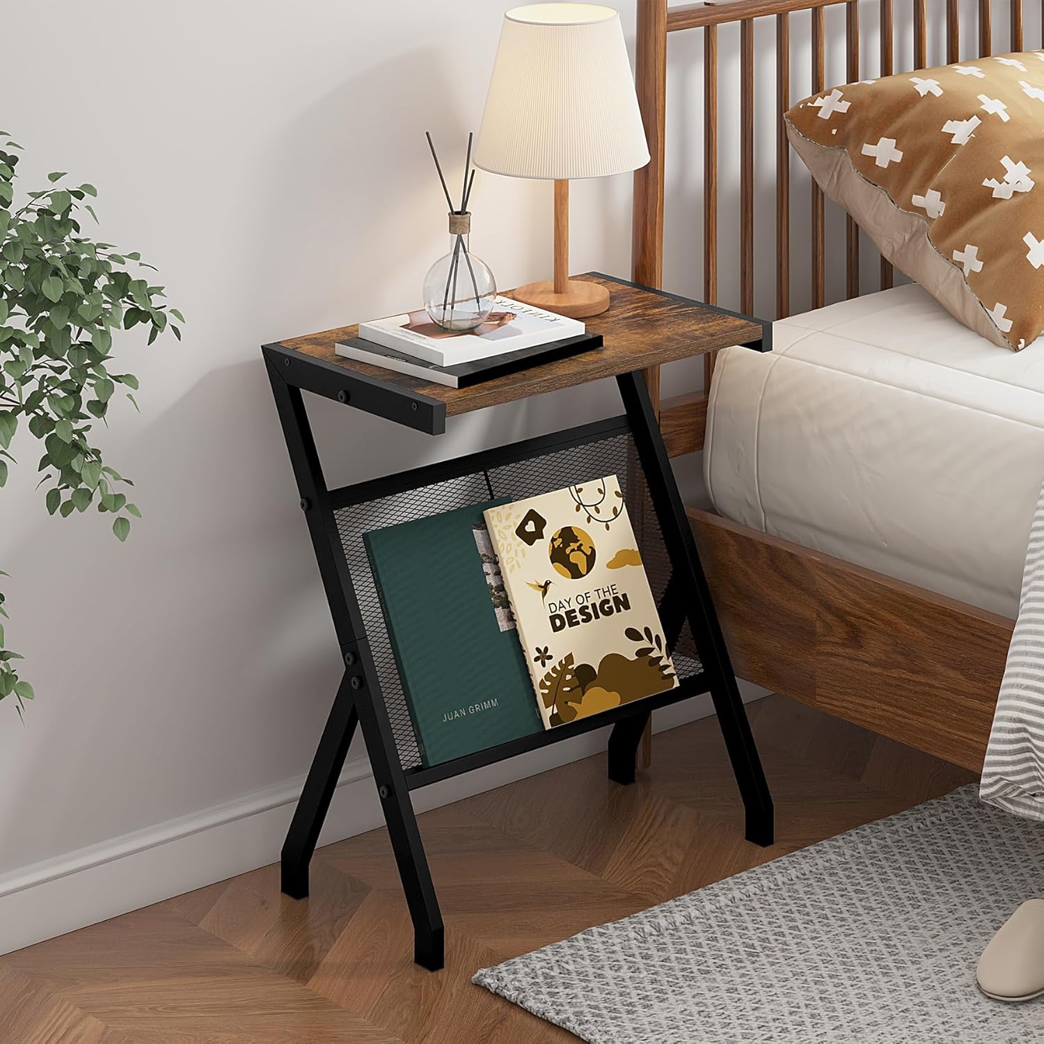 3-Tier Narrow Side Table with Charging Station O695588