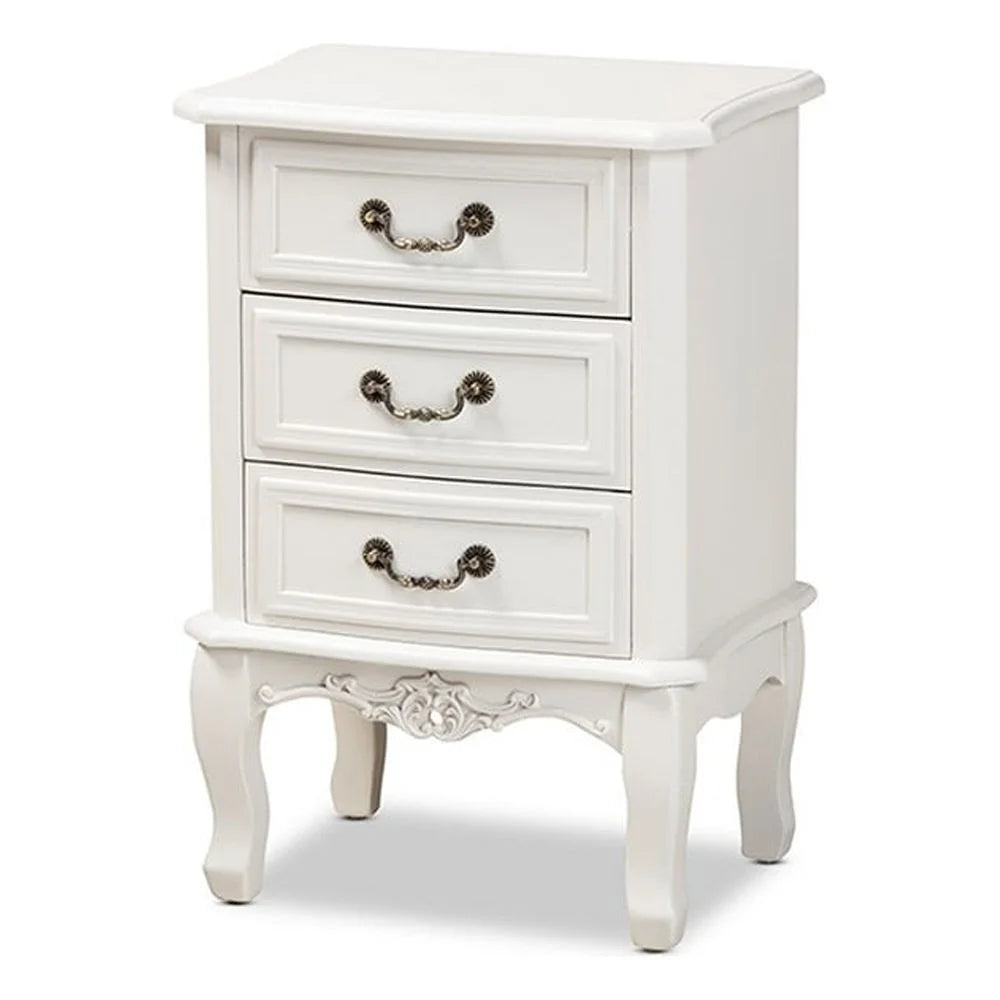 White 3-Drawer Wood Nightstand P94332