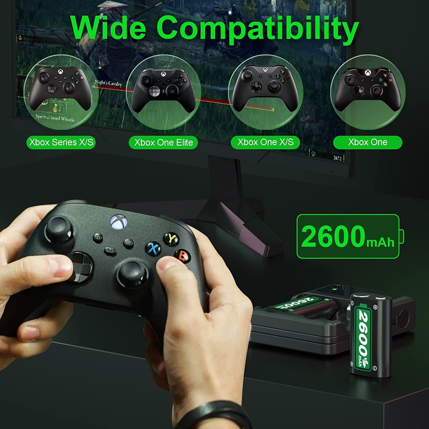 2x2600mAh Controller Battery Pack with Charger Station for Xbox U360