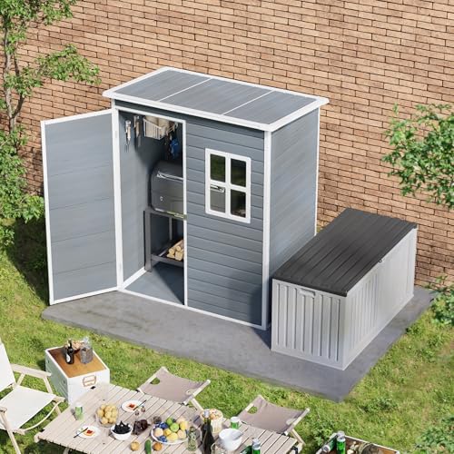 6x4 FT Outdoor Storage Shed with Floor, Resin, Lockable Doors G4861