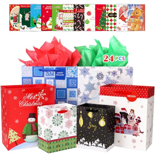 4 Extra Large 4 Large 4 Medium Christmas Print Gift Bags with Handles R605