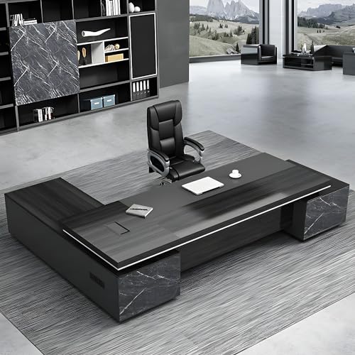 Black L-Shaped Executive Desk with Drawers 79" L x 63" W x 29.5" H Right Hand Return E18559