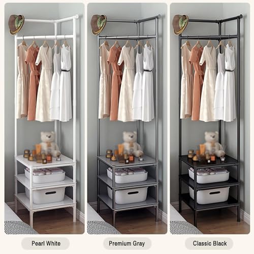 Gray 3-tiers Corner Coat Rack with Storage N958
