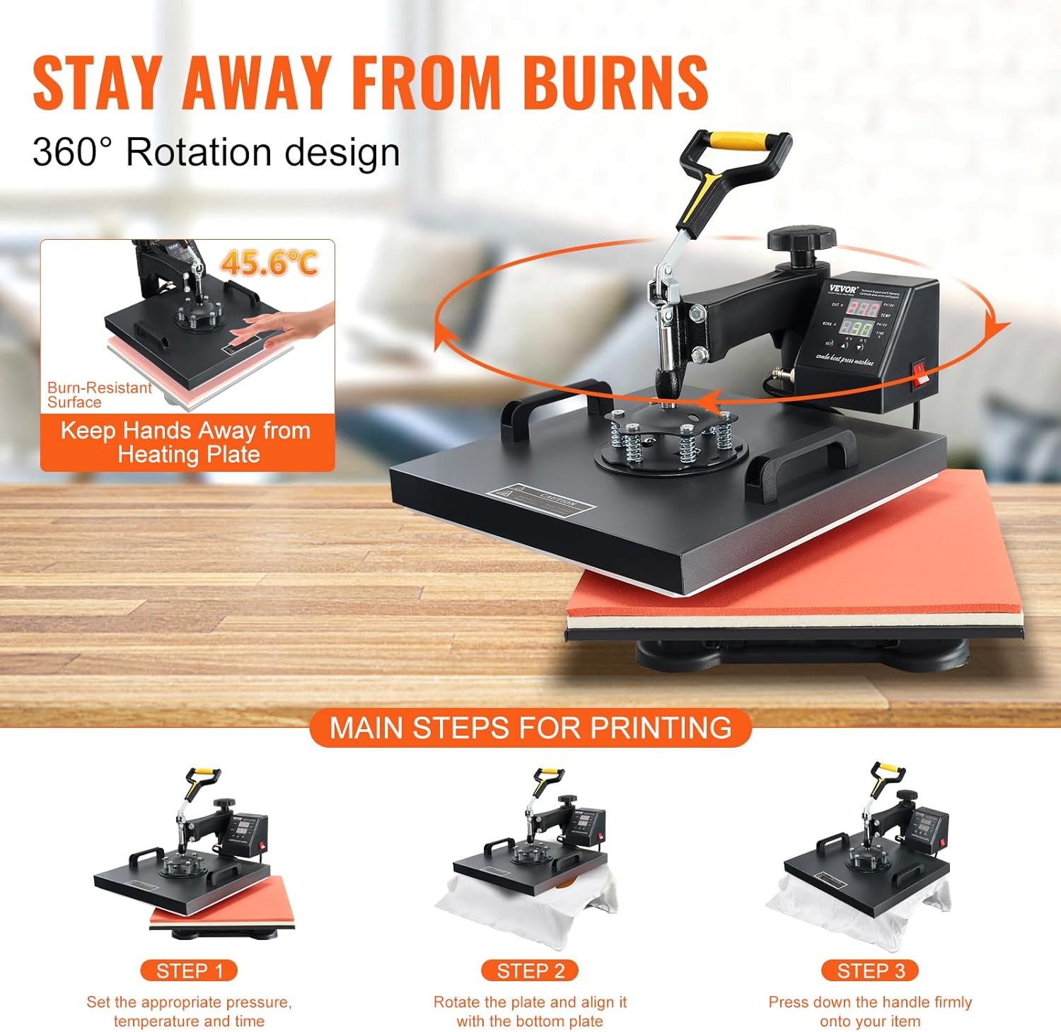 15x15 Heat Press Machine with Hat Press, 360° Swing Away Digital Tshirt Press Machine V362287