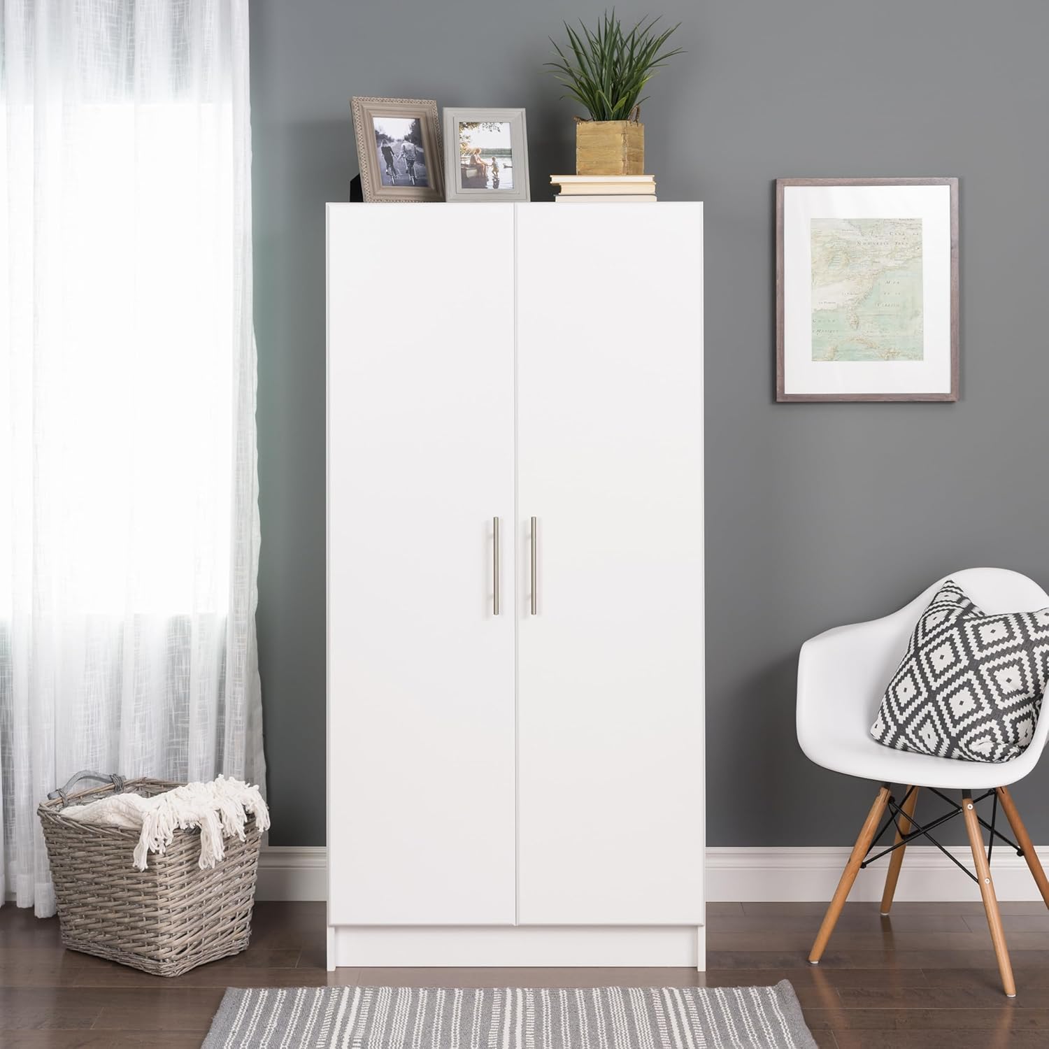 White Armoire Wardrobe with Hanging Rail M582
