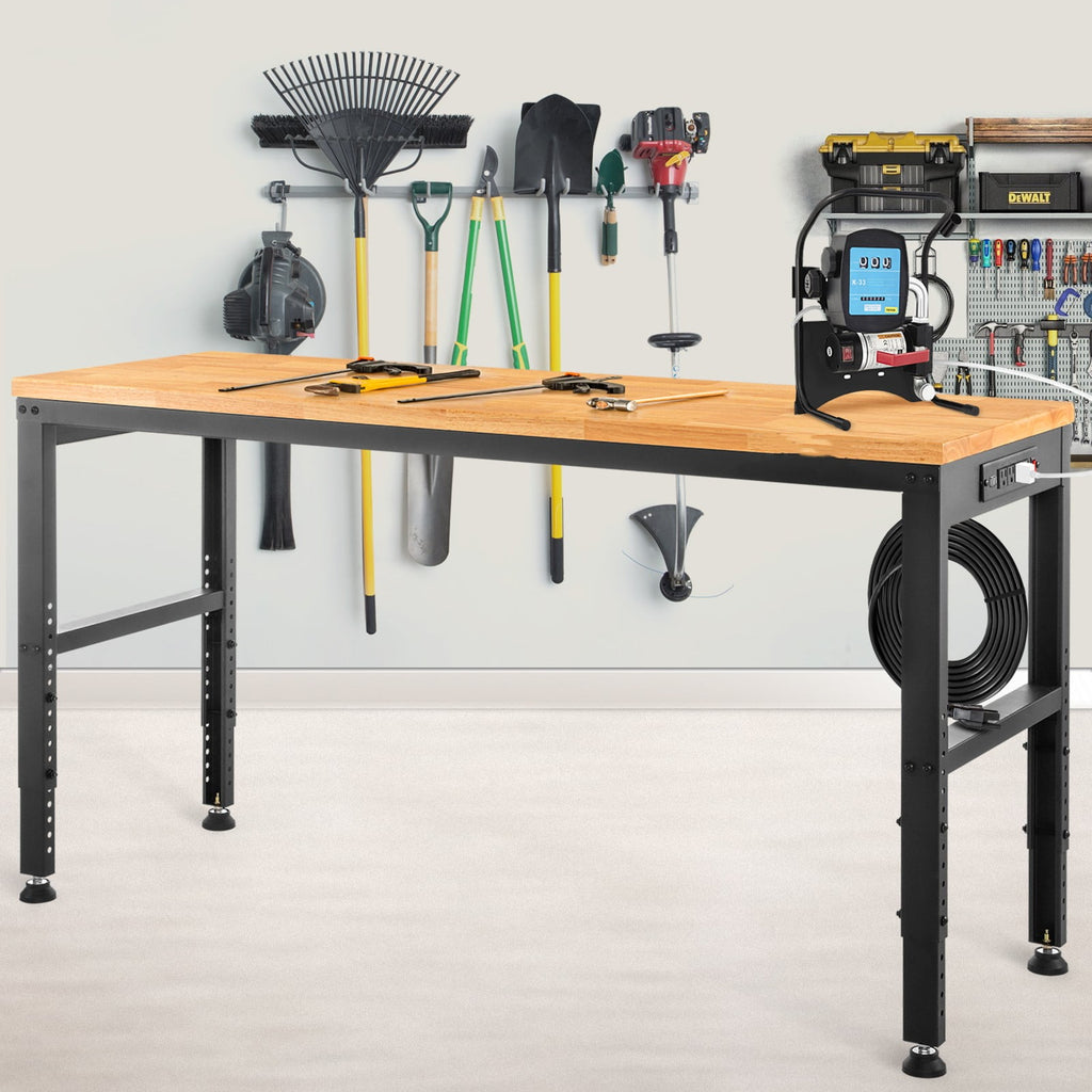Adjustable Height Workbench with Power Outlets and Hardwood Top J13816