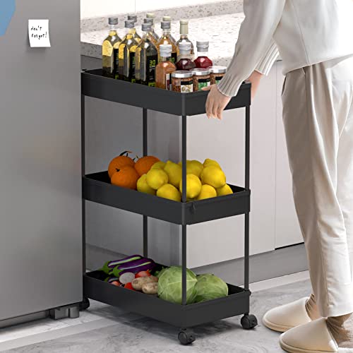 Black 3 Tier Rolling Cart with Wheels U382