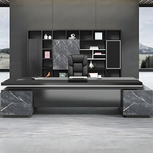 Black L-Shaped Executive Desk with Drawers 79" L x 63" W x 29.5" H Right Hand Return E18559