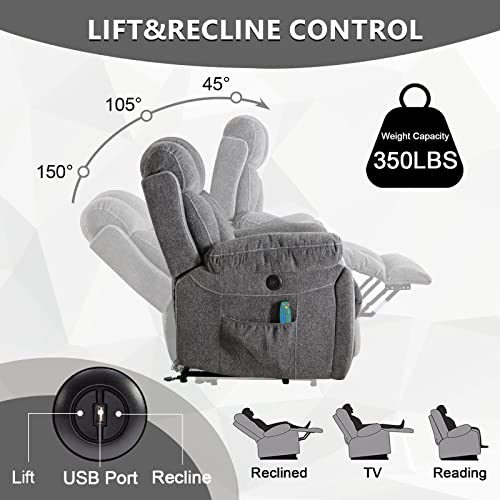 Light Gray Power Lift Recliner Chair with Massage and Heat N30221