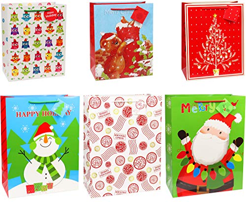 4 Extra Large 4 Large 4 Medium Christmas Print Gift Bags with Handles R605