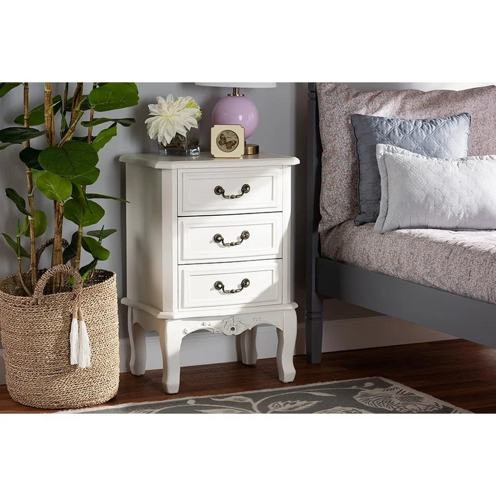White 3-Drawer Wood Nightstand P94332
