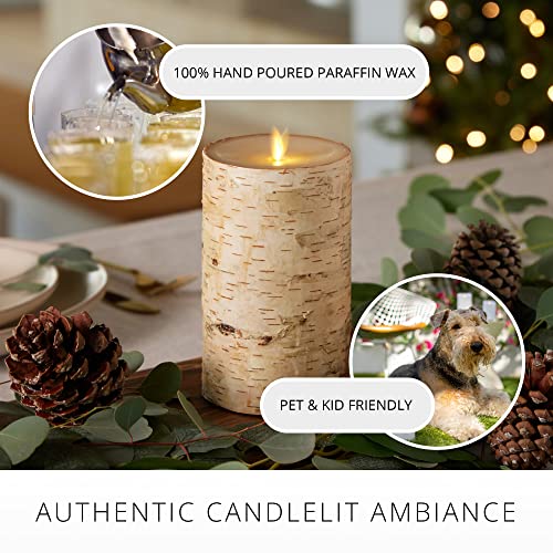 Flameless Candle Pillar with Real Birch Bark Moving Flame LED Battery Operated Lights Unscented (3.5 x 4.5-inch) V206159