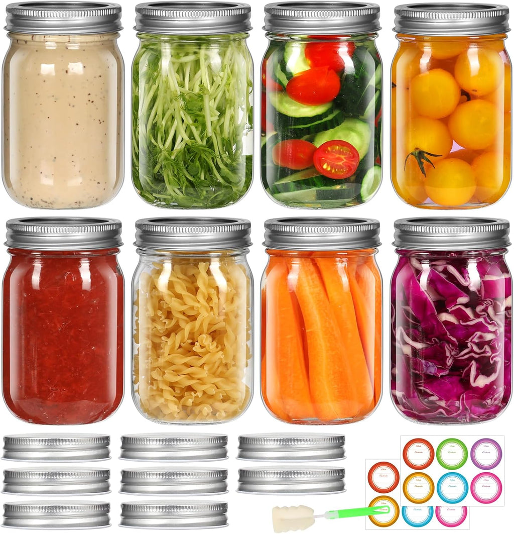 12 oz Clear Glass Mason Jar with Airtight Lid, 8 Pack Q947913