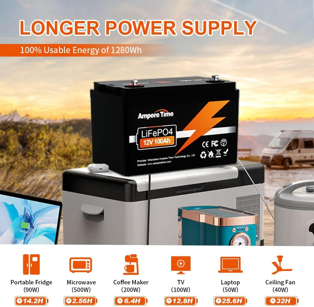 12V 100Ah LiFePO4 Battery with 14.6V 10A Charger H5435