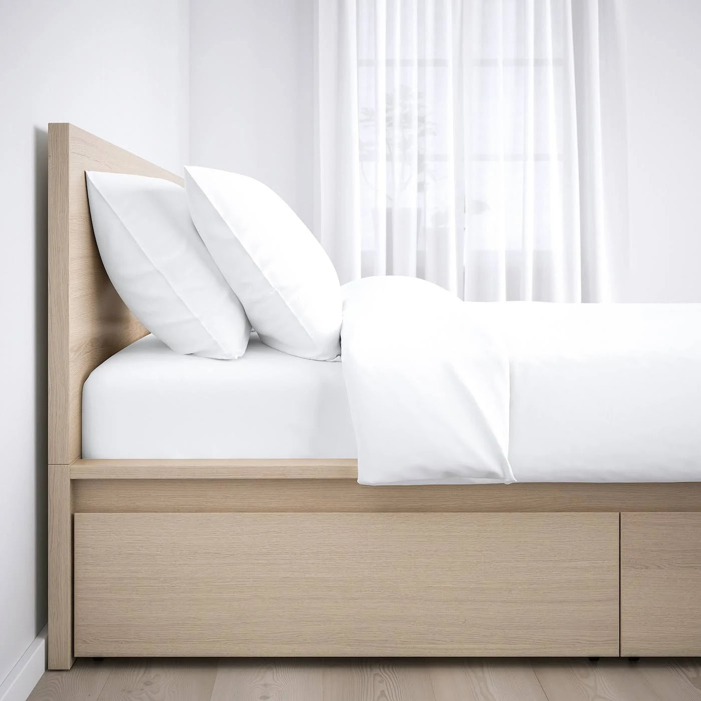 White Stained Oak Veneer King Bed Frame with 4 Storage Boxes D732