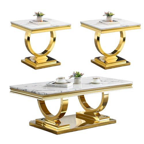 White Marble Coffee Table with Stainless Steel Pedestal Z99967