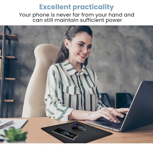 Black Leather Waterproof Large Desk Mat with Wireless Charger J3918