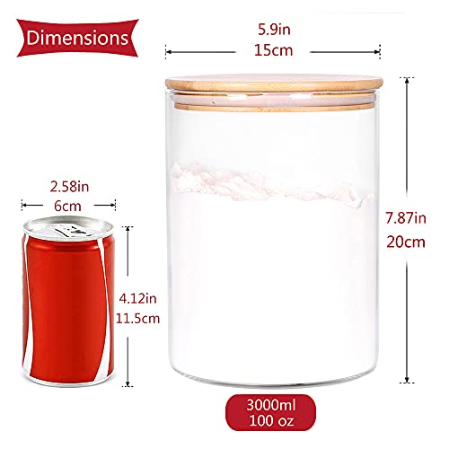 Glass Flour Container with Airtight Bamboo Lid, Large Glass Food Jar with Wooden Lid (3L) D580