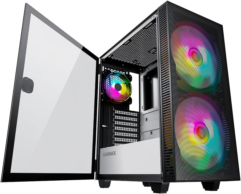 Black Mid-Tower ATX ARGB PC Gaming Case with Tempered Glass Side Panel U8869