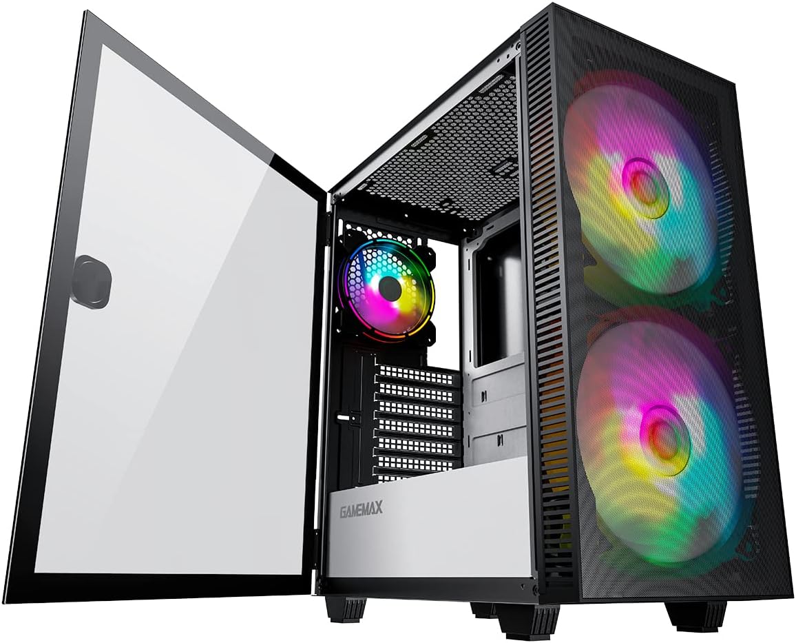 Black Mid-Tower ATX ARGB PC Gaming Case with Tempered Glass Side Panel U8869
