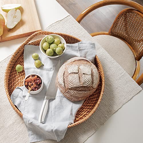 Round Wicker Rattan Tray 18 inches Hand Woven Natural Serving Tray with Handles O282843